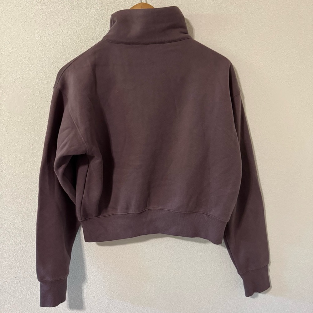 Aritzia TNA Cozy Fleece Boyfriend Zip Up Sweatshirt Dusty Purple Cropped-2XS - Picture 2 of 10